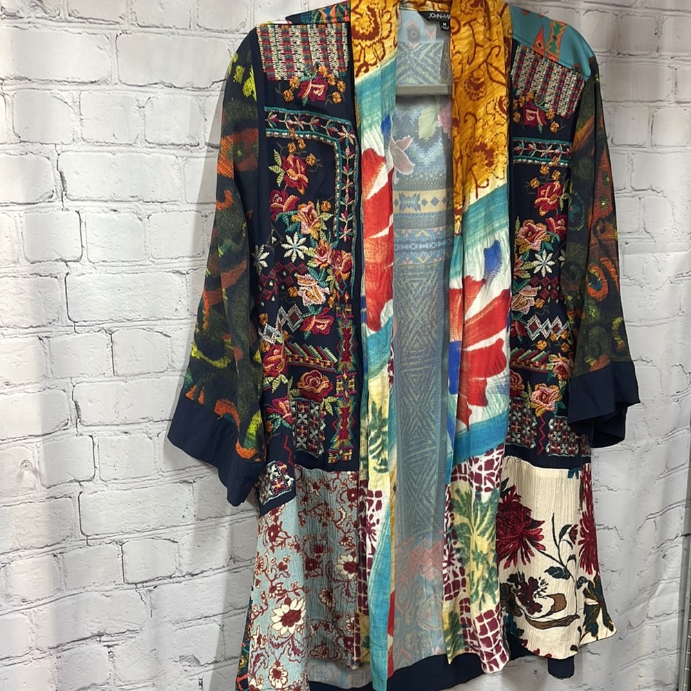 John•Mark block floral patterns embroidered front open medium cardigan - Picture 2 of 11